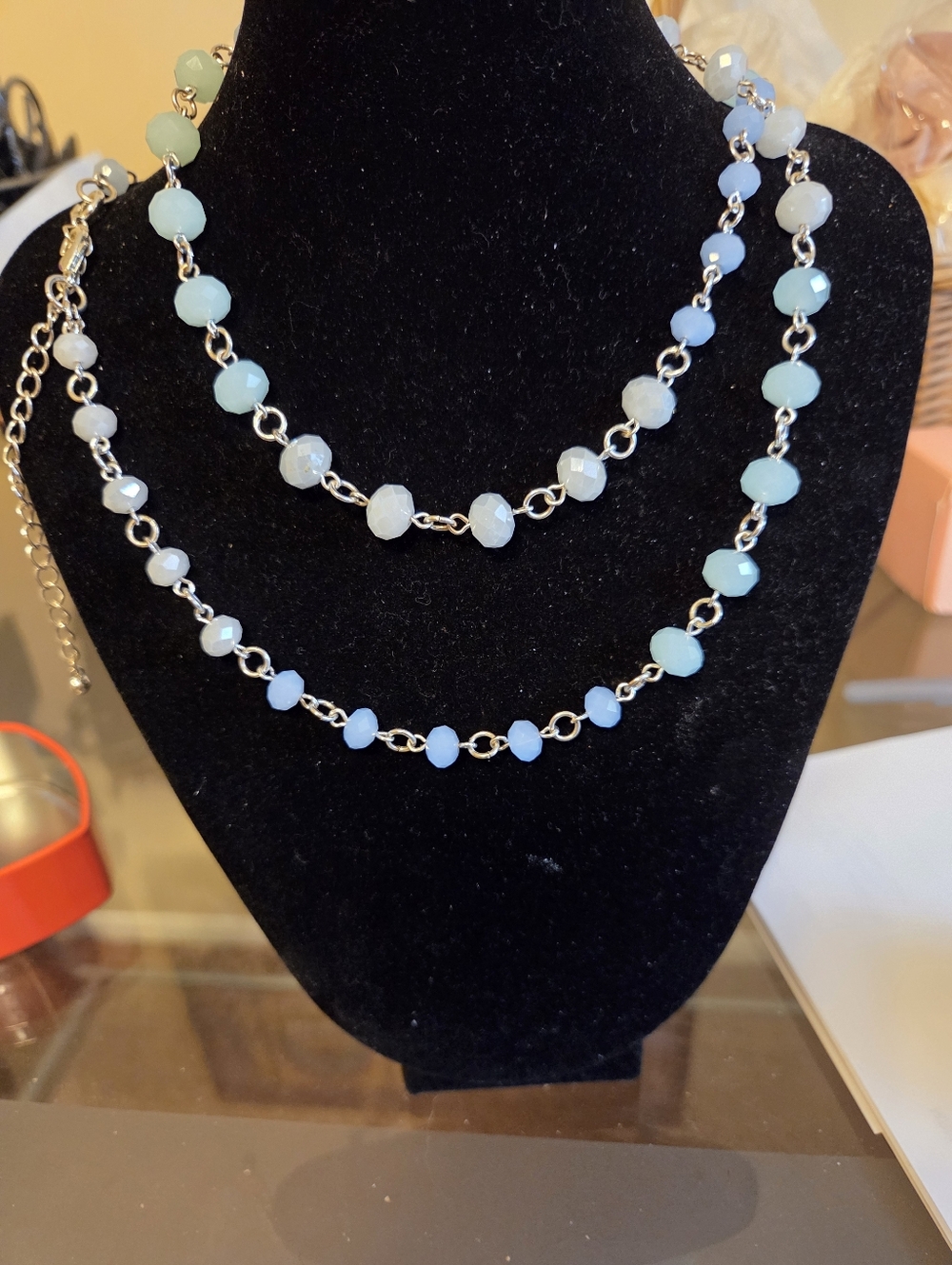 Silver Blue Beaded Necklace NWOT